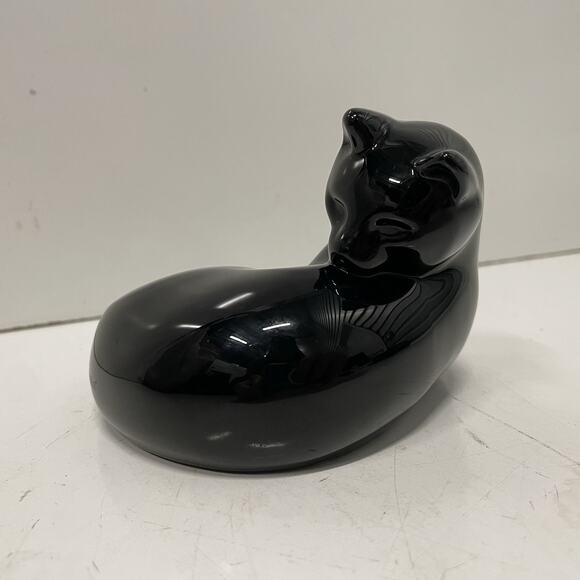 Baccarat Black Cat Grooming Figurine, Crystal Signed Stamped Figure Paper Weight - Picture 4 of 6